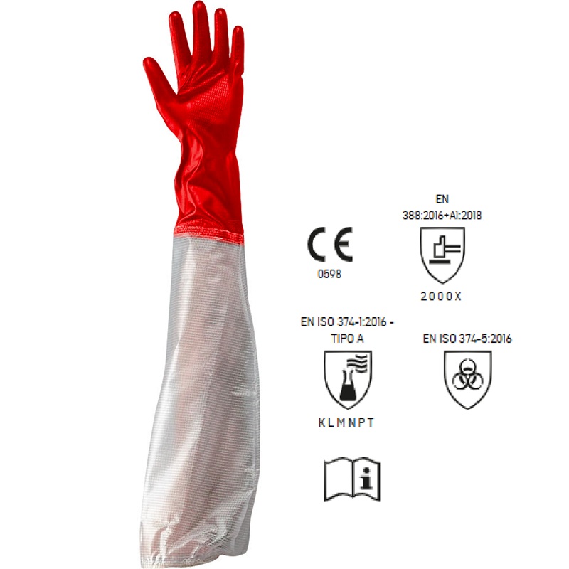 GUANTO G53 LUNGHEZZA TUTTO BRACCIO 75 CM IN PVC ANTIACIDO CERT. EN374 EN388